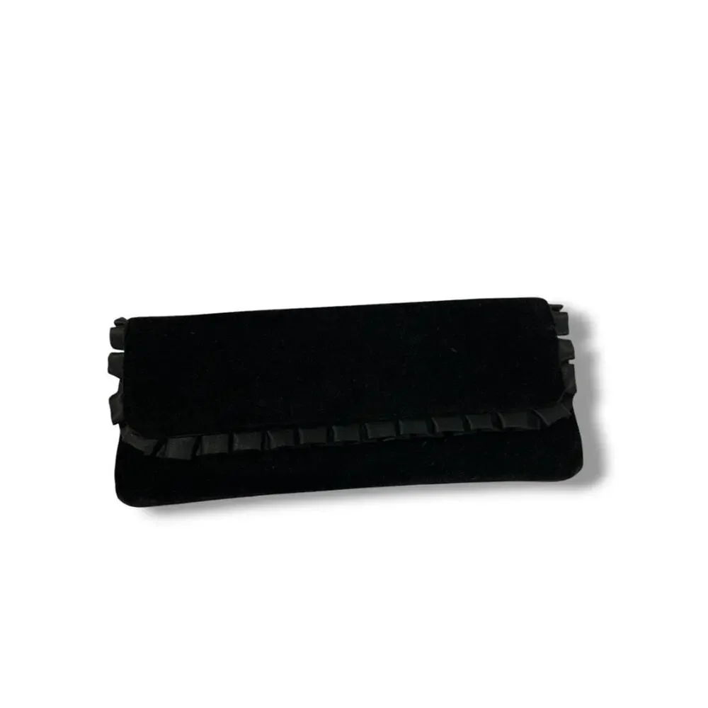 La Regale Black Velvet Satin Trim Clutch Evening Bag Snap Closure